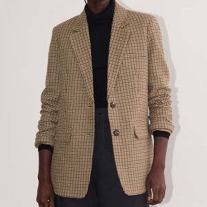 Everlane The Oversized Blazer in Camel Houndstooth, Wool Blend, Size 8